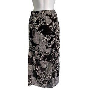 Zara Trafaluc Black White Floral Skirt With Slit Ruched Detailing Women's Medium